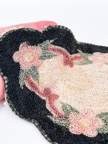 Vintage Hand Hooked Silk Floral Uniquely Shaped Rug Dollhouse Mini Scale 1:12 - Thumbnail 2