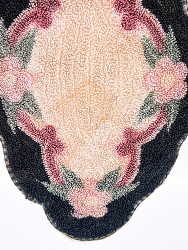Vintage Hand Hooked Silk Floral Uniquely Shaped Rug Dollhouse Mini Scale 1:12 - Thumbnail 3