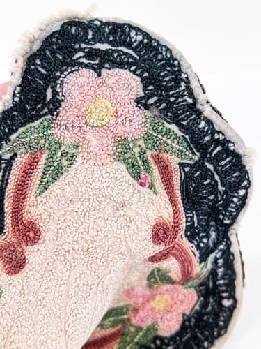 Vintage Hand Hooked Silk Floral Uniquely Shaped Rug Dollhouse Mini Scale 1:12 - Thumbnail 6