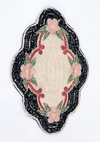 Vintage Hand Hooked Silk Floral Uniquely Shaped Rug Dollhouse Mini Scale 1:12 - Thumbnail 5
