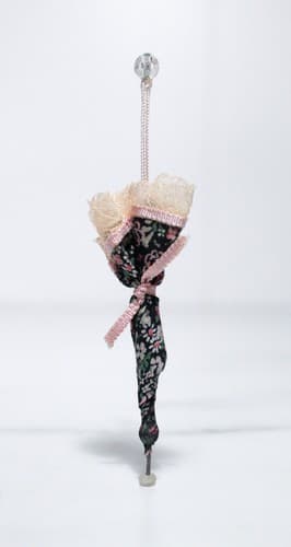 Vintage Artisan Dollhouse Miniature Floral & Lace Umbrella Accessory Scale 1:12 - Thumbnail 3