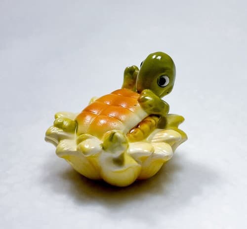 Vintage JOSEF Original Ceramic Turtle Figurine Laying on Flower - Thumbnail 2