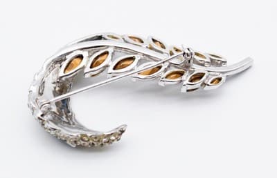 Vintage Silver Tone Blue & Clear Marquise & Baguette Cut Rhinestone Pin Brooch - Thumbnail 8