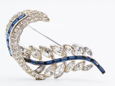 Vintage Silver Tone Blue & Clear Marquise & Baguette Cut Rhinestone Pin Brooch - Thumbnail 5