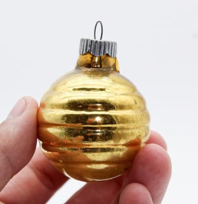 Vintage SHINY BRITE Yellow Bumpy Round Lantern Glass Christmas Ornament - Thumbnail 2