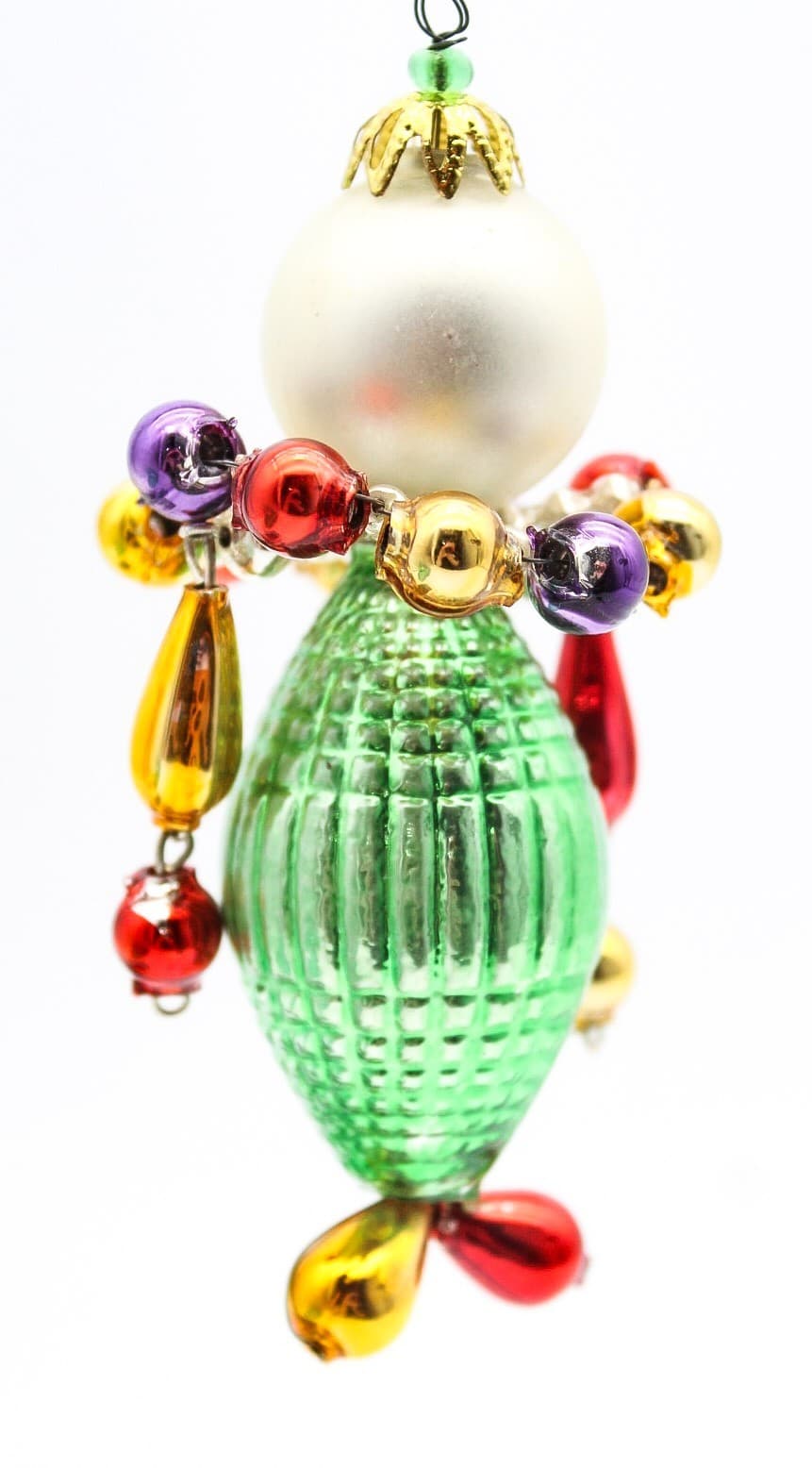 Vintage European Wiggle Man Clown Beaded Glass Christmas Ornament 3.5" - Thumbnail 6