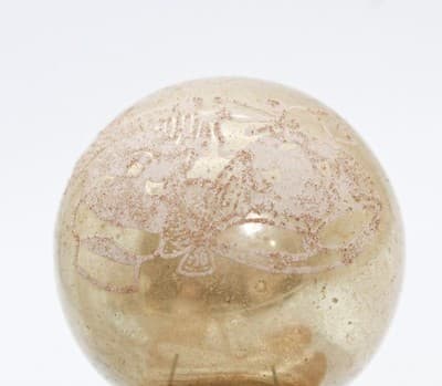 Vtg SHINY BRITE Stencil Glittered Beige Snowmen Motif Glass Christmas Ornament - Thumbnail 3
