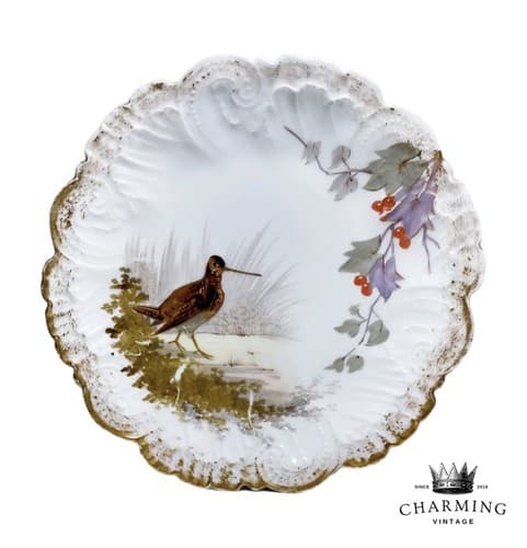 Antique Hand Painted LIMOGES FRANCE Bird & Floral Motif Cabinet Porcelain Plate - Image 1