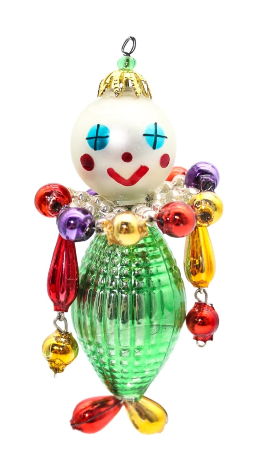 Vintage European Wiggle Man Clown Beaded Glass Christmas Ornament 3.5" - Image 1