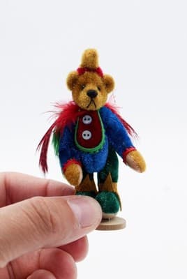 LITTLE GEM TEDDY BEAR Dollhouse Miniature Harlequin KIKI Jointed Handmade Bear - Thumbnail 2