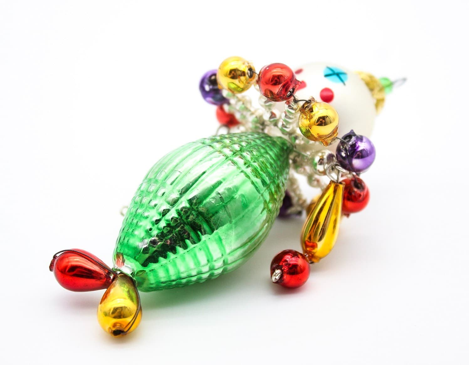 Vintage European Wiggle Man Clown Beaded Glass Christmas Ornament 3.5" - Thumbnail 2