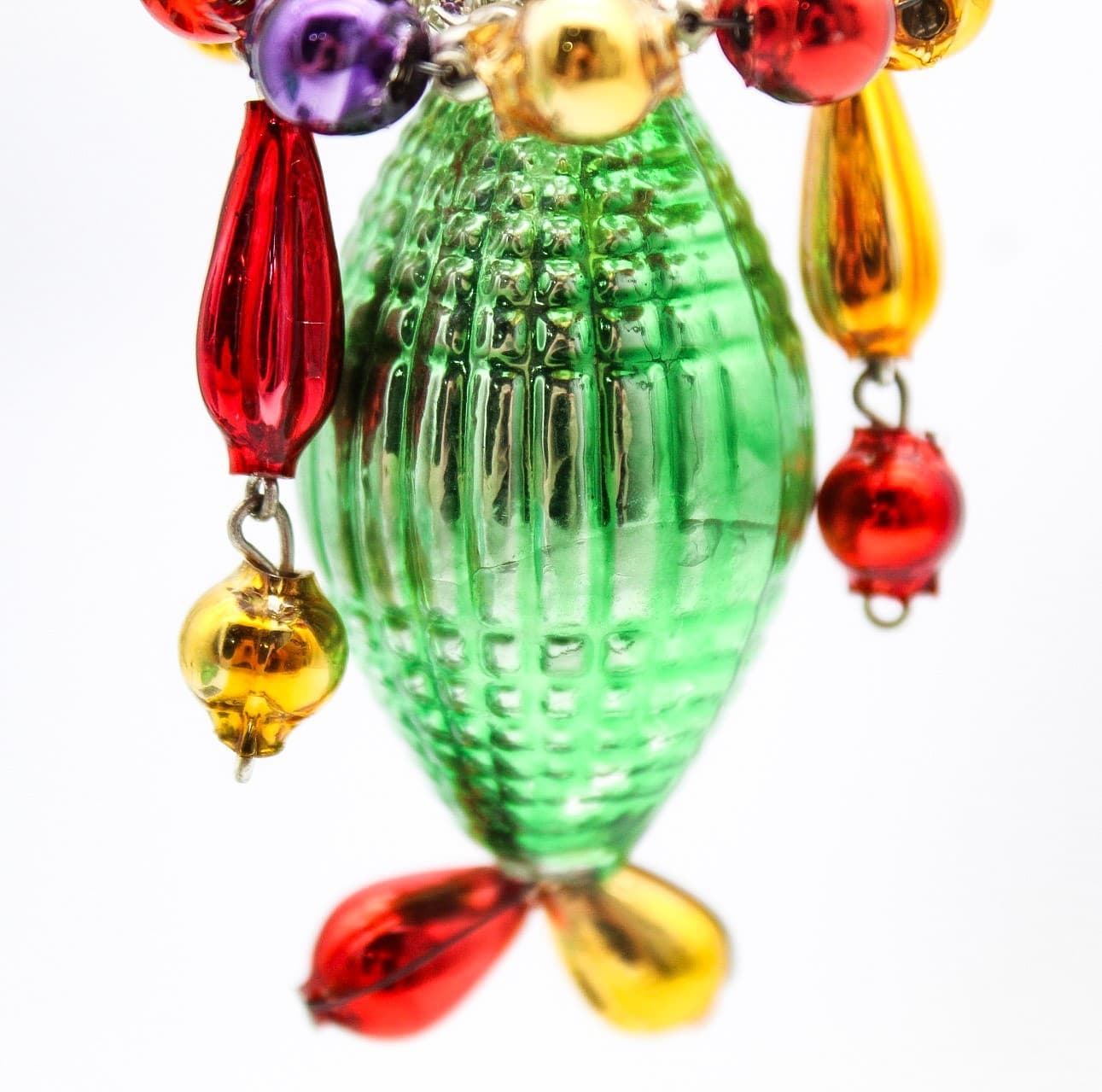 Vintage European Wiggle Man Clown Beaded Glass Christmas Ornament 3.5" - Thumbnail 8