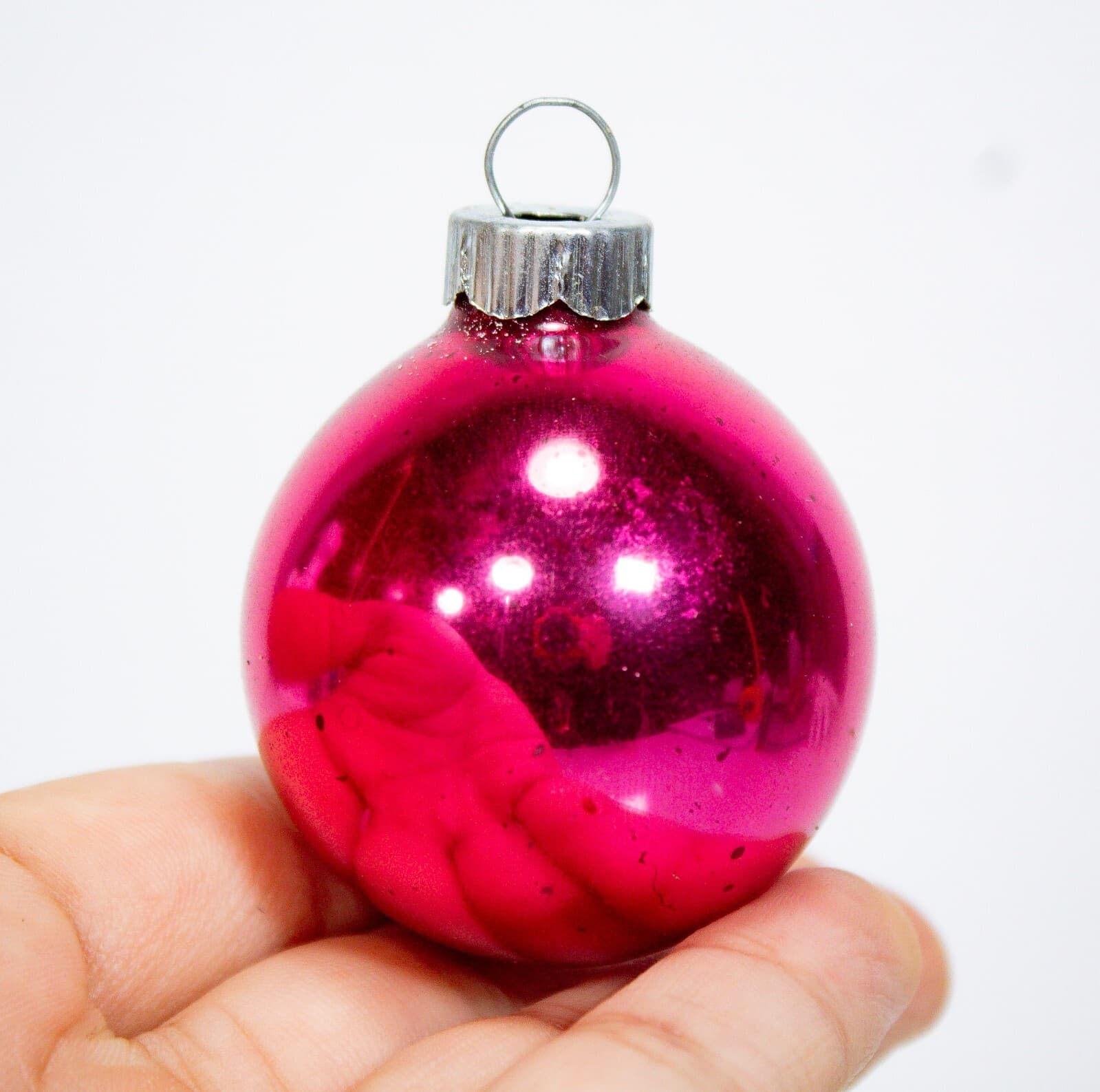 Vintage SHINY BRITE Solid Round Pink Small Glass Christmas Ornament - Thumbnail 3