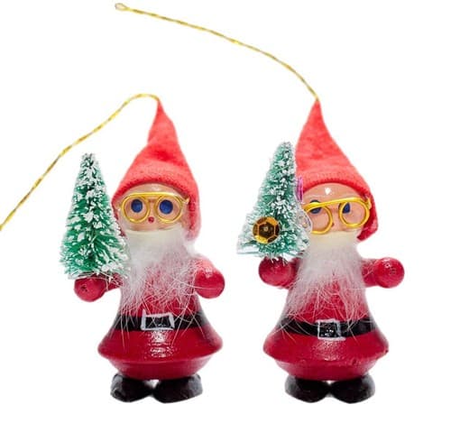 2 Vintage Wood Crafted Santa Claus Hand Painted Hanging Christmas Ornaments - Image 1