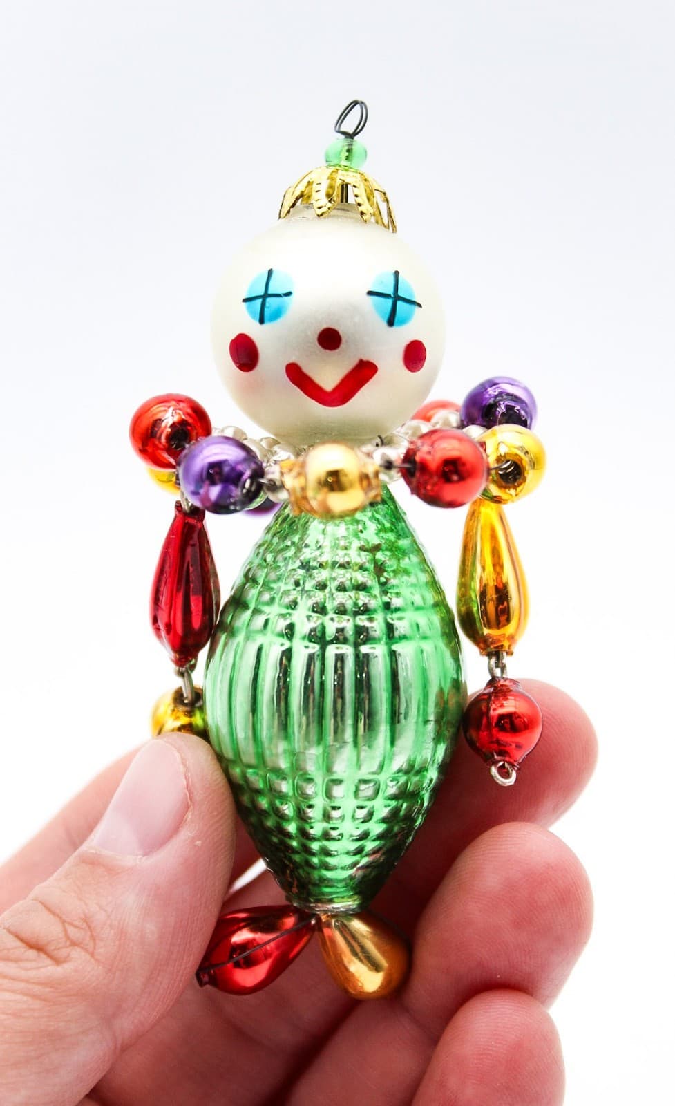 Vintage European Wiggle Man Clown Beaded Glass Christmas Ornament 3.5" - Thumbnail 3