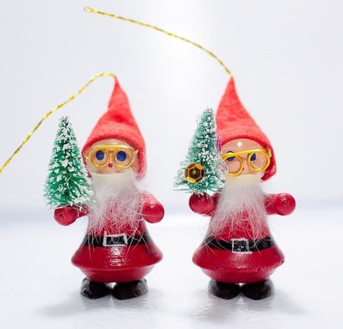 2 Vintage Wood Crafted Santa Claus Hand Painted Hanging Christmas Ornaments - Thumbnail 5