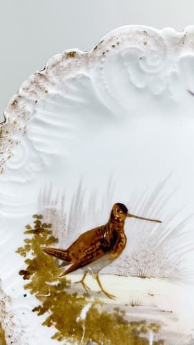 Antique Hand Painted LIMOGES FRANCE Bird & Floral Motif Cabinet Porcelain Plate - Thumbnail 3
