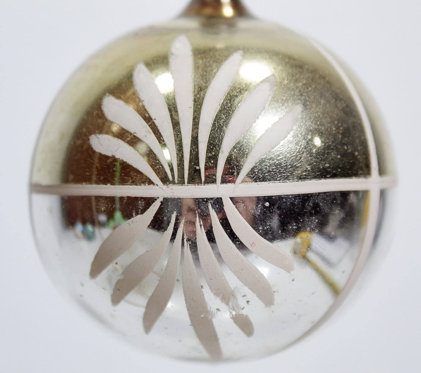 Vintage Old European Stencil Gold Hand Decorated Glass Christmas Ornament - Thumbnail 2