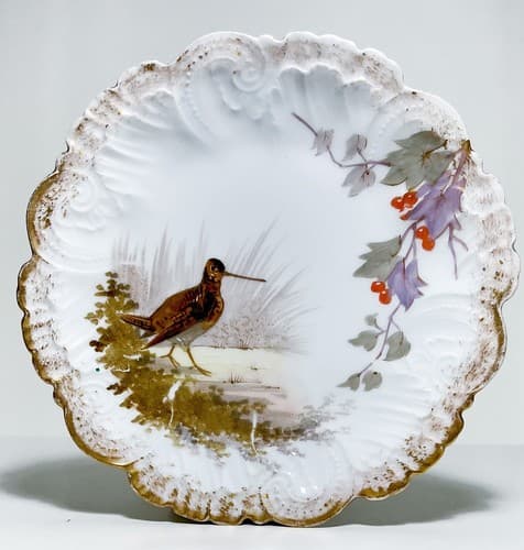Antique Hand Painted LIMOGES FRANCE Bird & Floral Motif Cabinet Porcelain Plate - Thumbnail 5