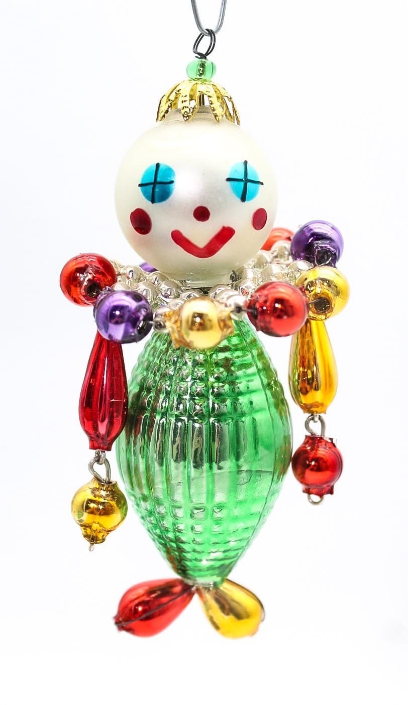 Vintage European Wiggle Man Clown Beaded Glass Christmas Ornament 3.5" - Thumbnail 11