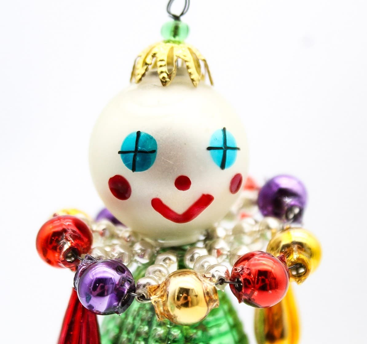 Vintage European Wiggle Man Clown Beaded Glass Christmas Ornament 3.5" - Thumbnail 10