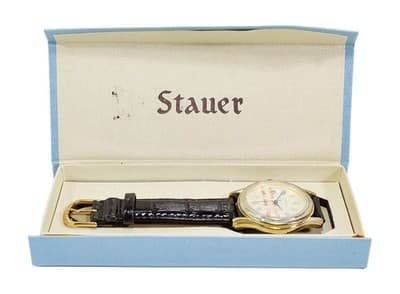 Vintage STAUER Metropolitan Black Leather Strap Wristwatch NIB - Image 1
