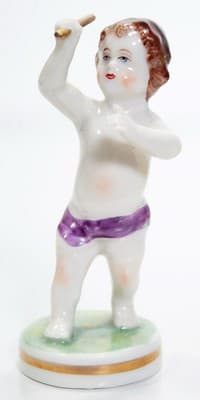 MULLER VOLKSTEDT Dresden Hand Painted Musician Cherub Porcelain Figurine - Image 1
