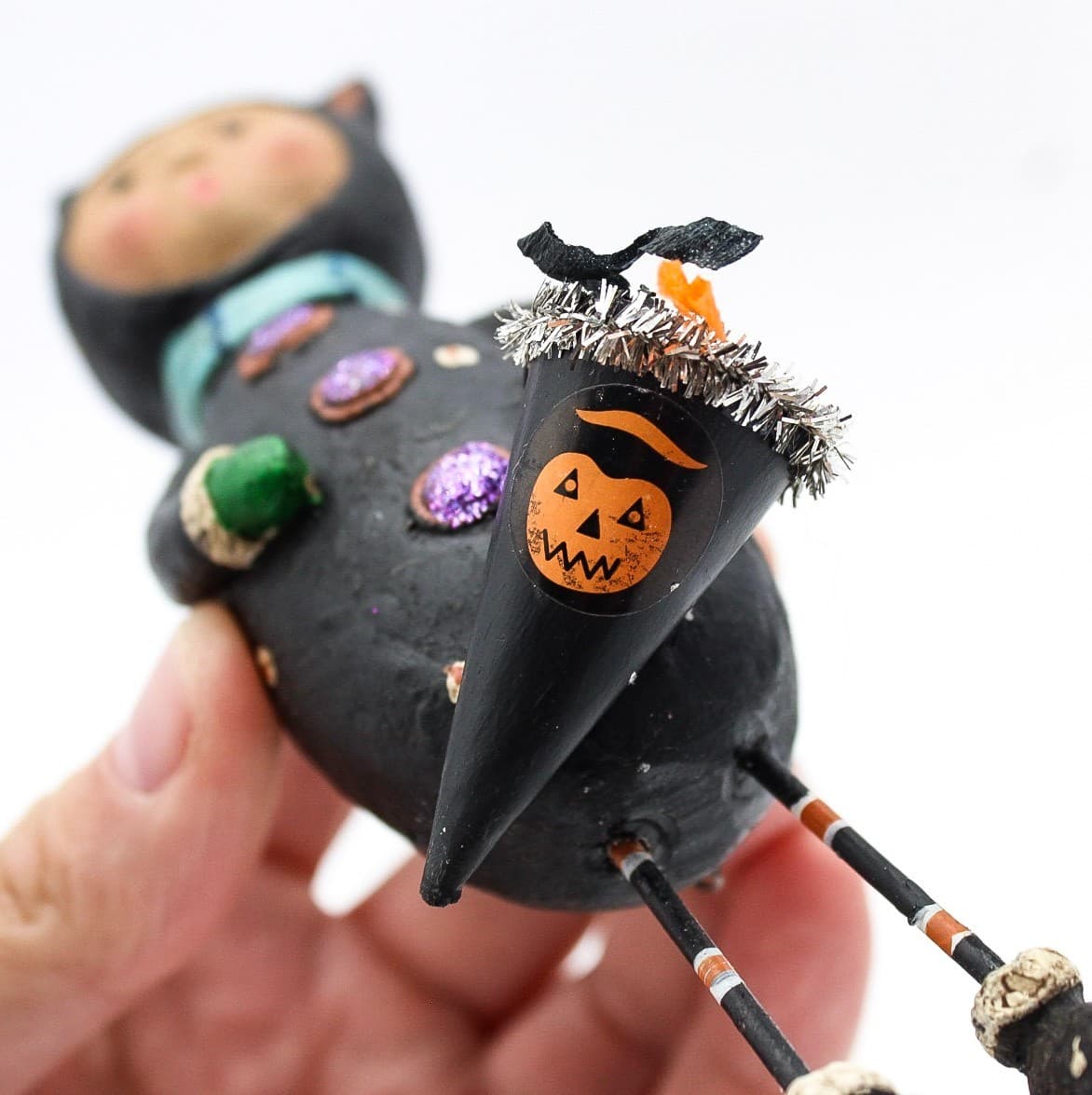 Lori Mitchell Cat Girl Trick Or Treat Folk Art Halloween Christmas Ornament - Thumbnail 4