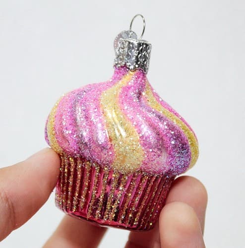 OWC Old World Christmas Glittery Colorful Glass Cupcake Christmas Ornament - Thumbnail 3