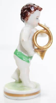 MULLER VOLKSTEDT Dresden Hand Painted French Horn Player Porcelain Figurine - Thumbnail 6
