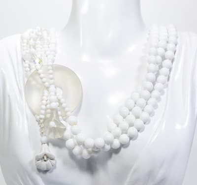 Vintage Hand Crafted Natural White Malachite & Glass Floral Beaded Multi-Strand - Image 1