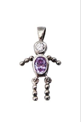 Vintage Sterling Silver 925 Faceted February Amethyst Birthstone Figural Pendant - Image 1