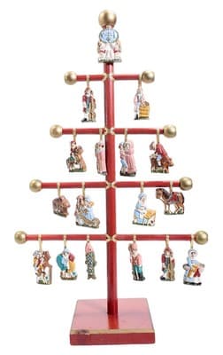 Vintage Wood Christmas Tree w/ 17 Hand Painted Ornaments Germany Extremely RARE - Image 1