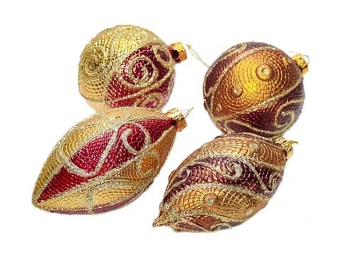 Set of 4 Ornament Textured & Jeweled Glitter Round Icicle Christmas Ornaments - Image 1