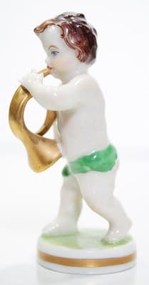 MULLER VOLKSTEDT Dresden Hand Painted French Horn Player Porcelain Figurine - Thumbnail 4