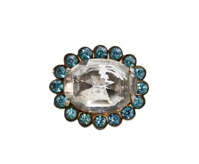 Antique Blue & Clear Faceted Rhinestone Small Oval Floral Pin Brooch - Image 1