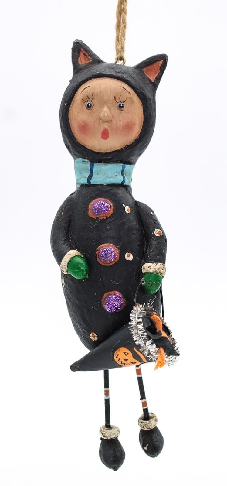 Lori Mitchell Cat Girl Trick Or Treat Folk Art Halloween Christmas Ornament - Thumbnail 9
