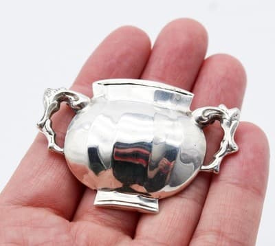 Steiff R.T. Signed Sterling Silver 925 Vase Jardiniere Motif Vintage Pin Brooch - Thumbnail 2