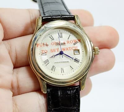 Vintage STAUER Metropolitan Black Leather Strap Wristwatch NIB - Thumbnail 3