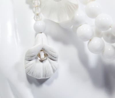 Vintage Hand Crafted Natural White Malachite & Glass Floral Beaded Multi-Strand - Thumbnail 3