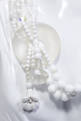 Vintage Hand Crafted Natural White Malachite & Glass Floral Beaded Multi-Strand - Thumbnail 2