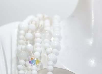 Vintage Hand Crafted Natural White Malachite & Glass Floral Beaded Multi-Strand - Thumbnail 5
