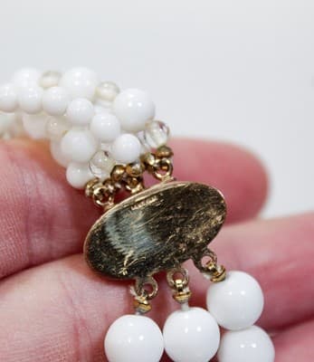 Vintage Hand Crafted Natural White Malachite & Glass Floral Beaded Multi-Strand - Thumbnail 9