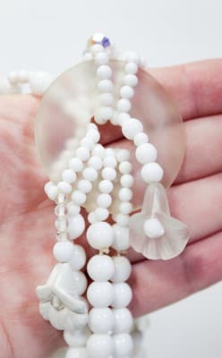 Vintage Hand Crafted Natural White Malachite & Glass Floral Beaded Multi-Strand - Thumbnail 7