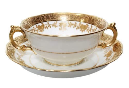 ADDERLEY England Vintage Gold Gilt Porcelain Boullion Cup & Saucer - Image 1