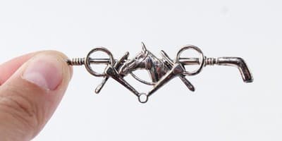Vintage Sterling Silver 925 Horse Tack Crop Bar Pin Brooch - Thumbnail 3