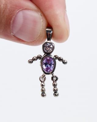 Vintage Sterling Silver 925 Faceted February Amethyst Birthstone Figural Pendant - Thumbnail 5