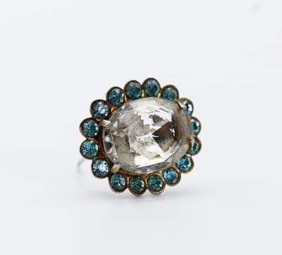 Antique Blue & Clear Faceted Rhinestone Small Oval Floral Pin Brooch - Thumbnail 3