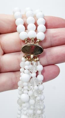 Vintage Hand Crafted Natural White Malachite & Glass Floral Beaded Multi-Strand - Thumbnail 8