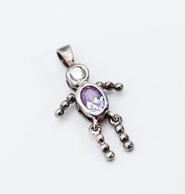 Vintage Sterling Silver 925 Faceted February Amethyst Birthstone Figural Pendant - Thumbnail 2
